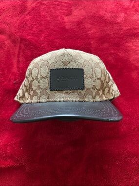 Coach Brown Signature Canvas & Dark Brown Leather Brim Cap
